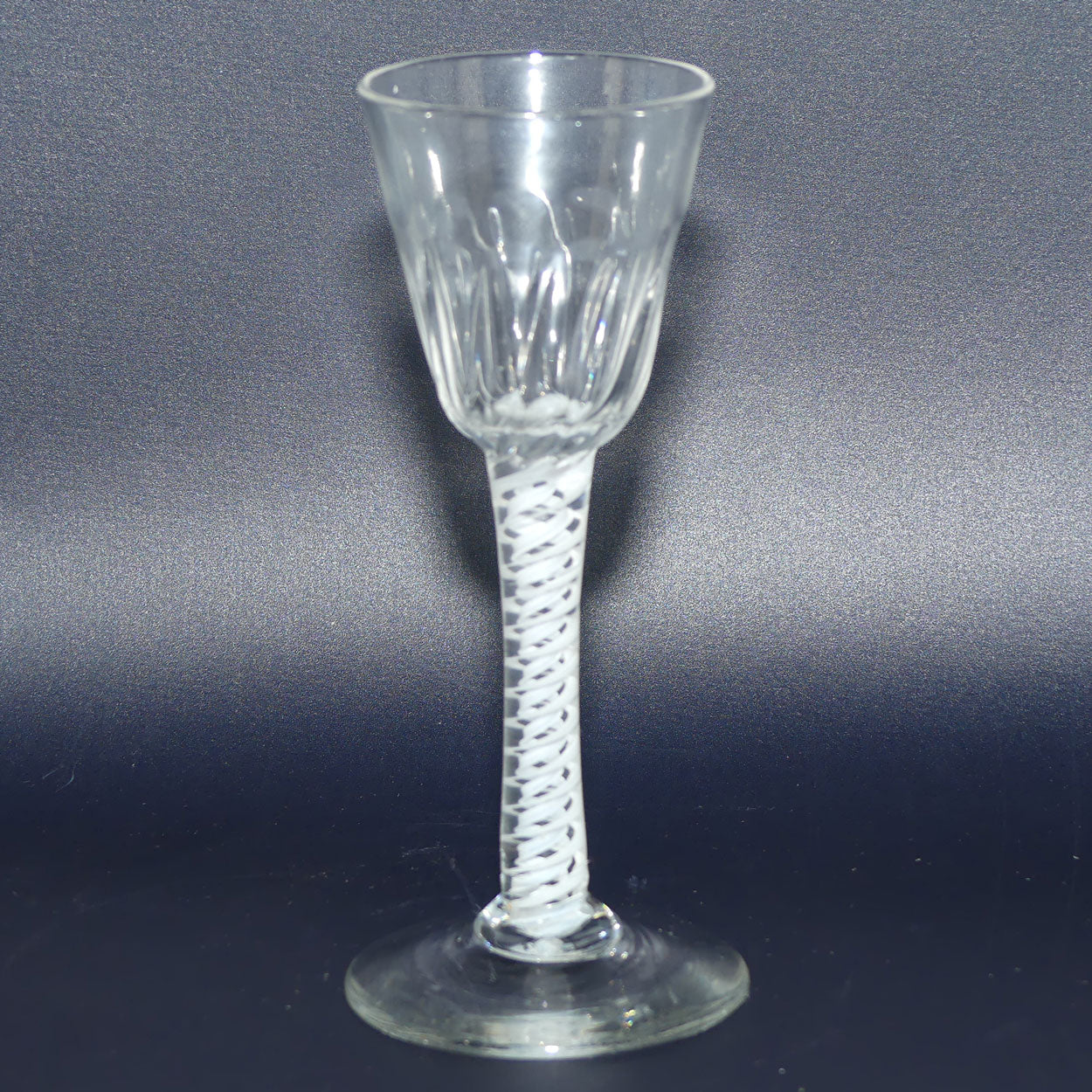 18th Century Georgian Wine Glass with Double Series Opaque Twist | Cotton twist stem | Petal Moulded bowl