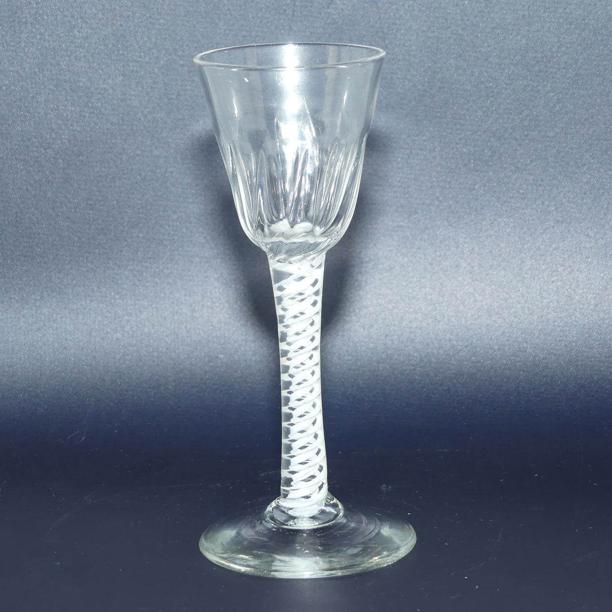 18th Century Georgian Wine Glass with Double Series Opaque Twist | Cotton twist stem | Petal Moulded bowl