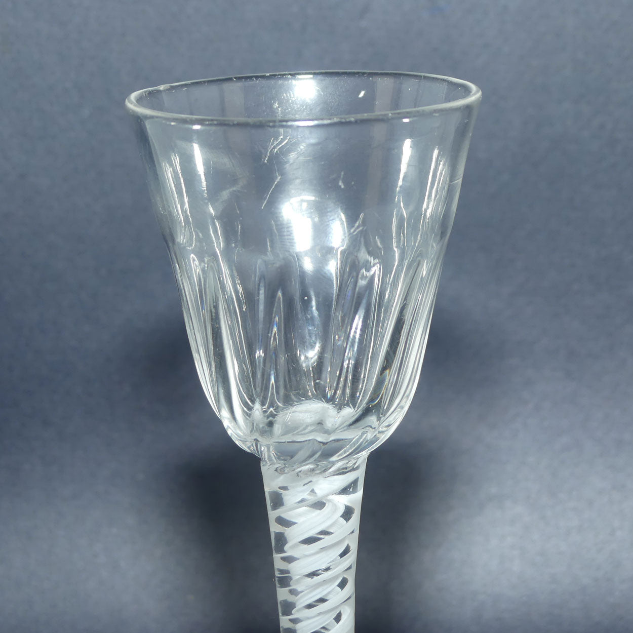 18th Century Georgian Wine Glass with Double Series Opaque Twist | Cotton twist stem | Petal Moulded bowl