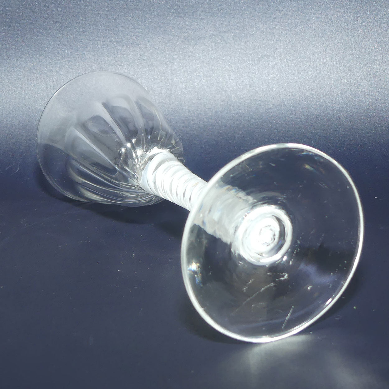 18th Century Georgian Wine Glass with Double Series Opaque Twist | Cotton twist stem | Petal Moulded bowl