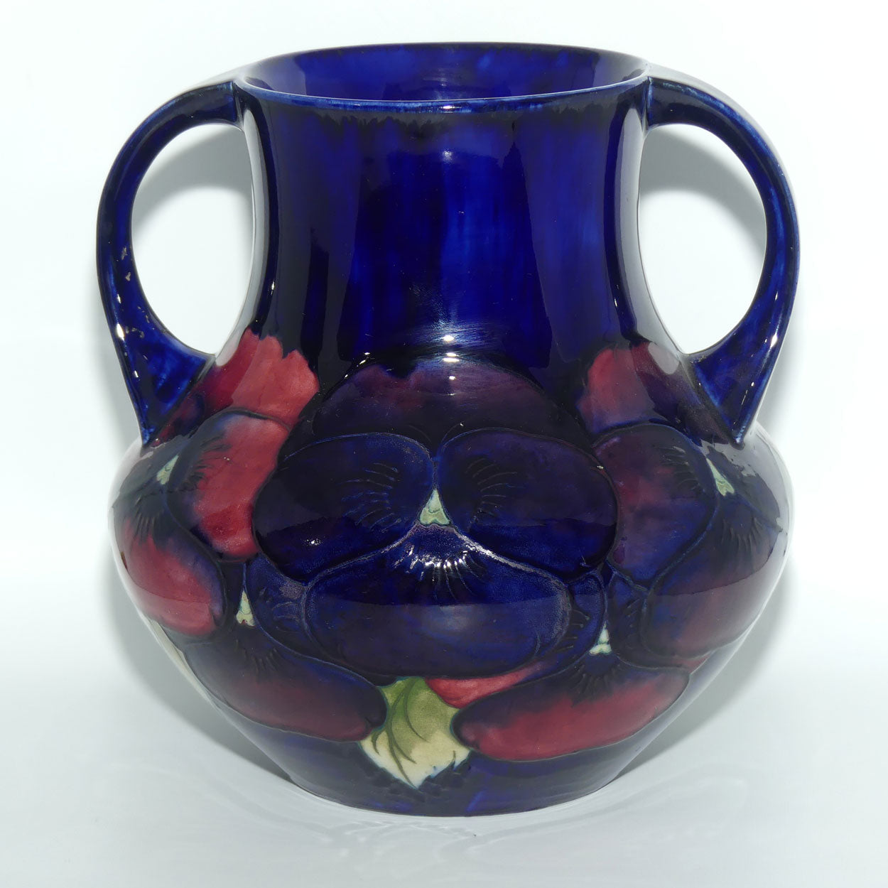 William Moorcroft Pansy 5/8 twin handled vase