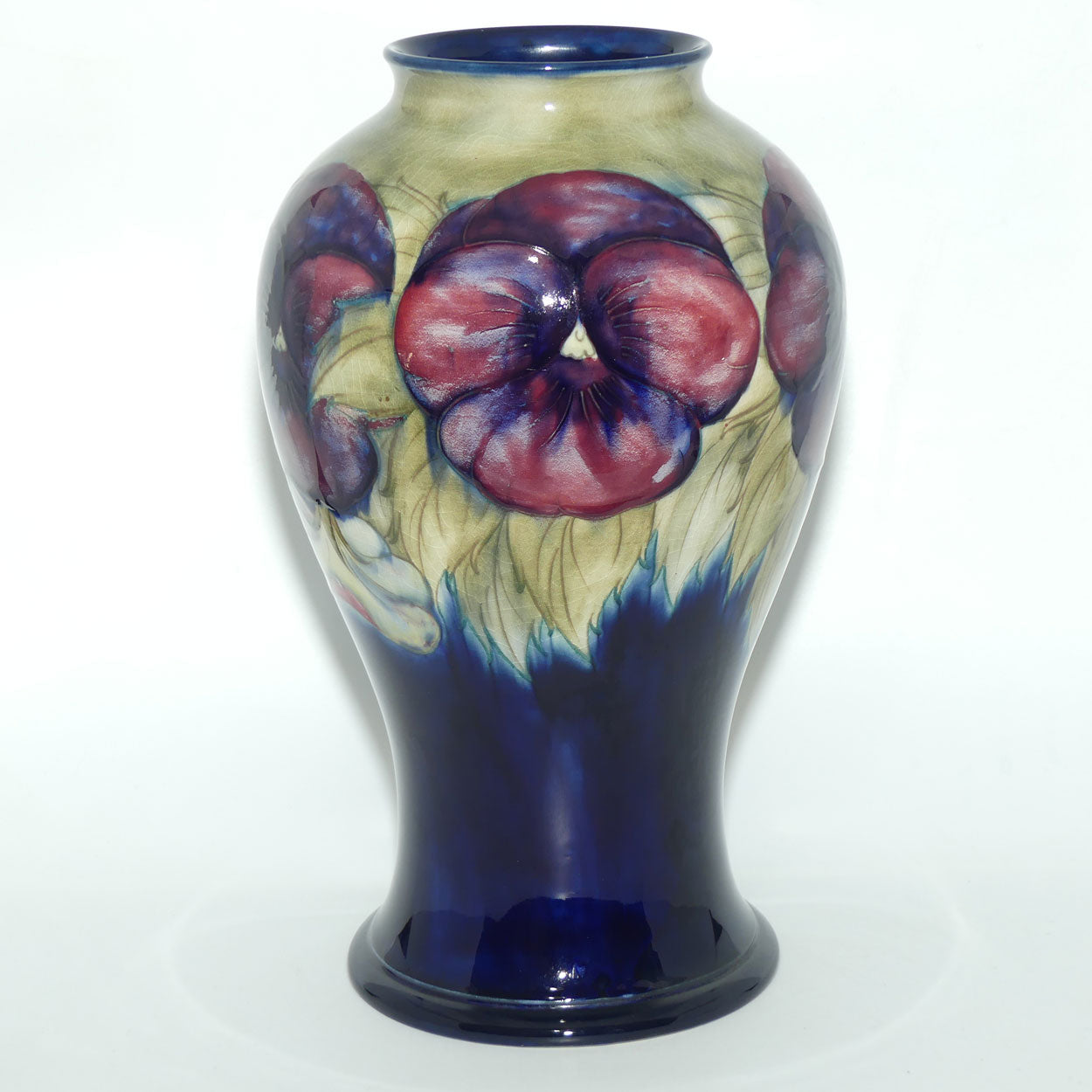 William Moorcroft Pansy on White tall vase | Shape 65/12