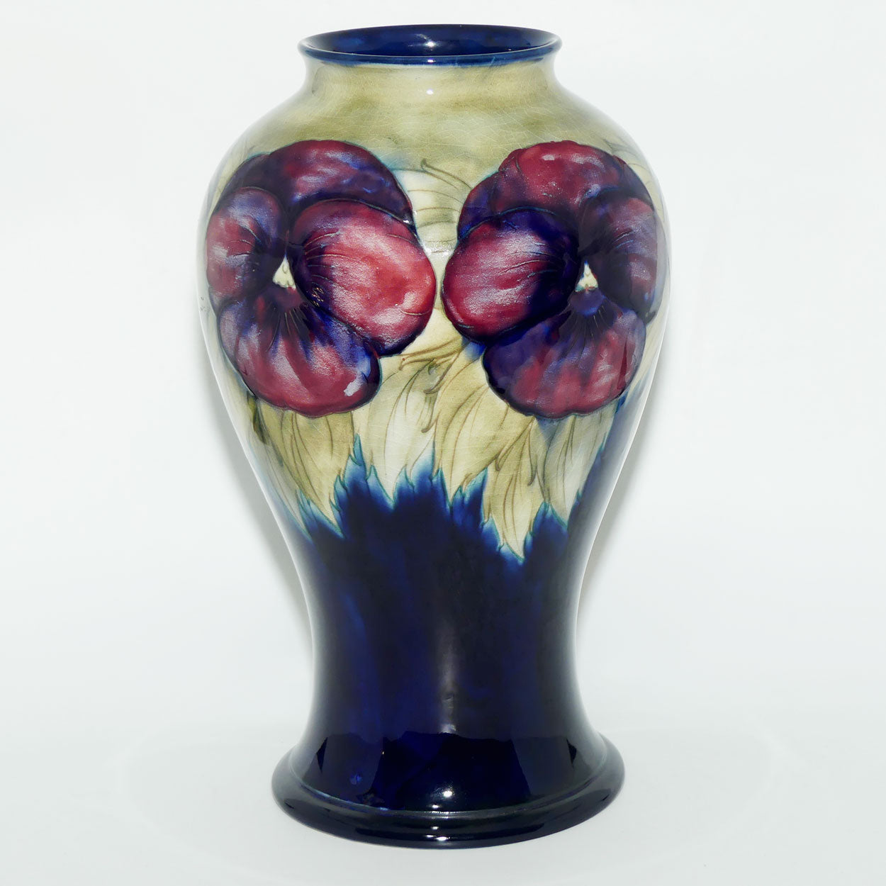 William Moorcroft Pansy on White tall vase | Shape 65/12