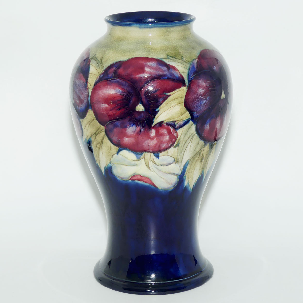 William Moorcroft Pansy on White tall vase | Shape 65/12