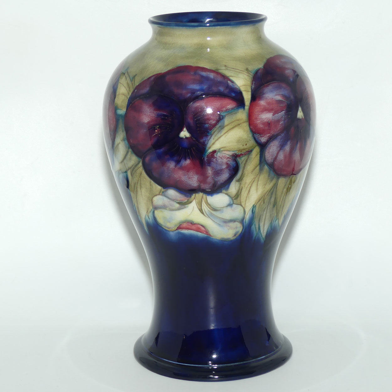 William Moorcroft Pansy on White tall vase | Shape 65/12