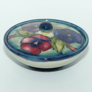 William Moorcroft Pansy lidded shallow powder bowl