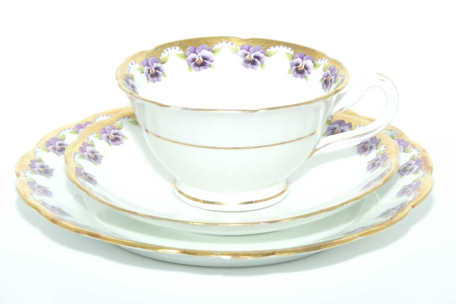 Jackson and Gosling Grosvenor China Pansy pattern trio