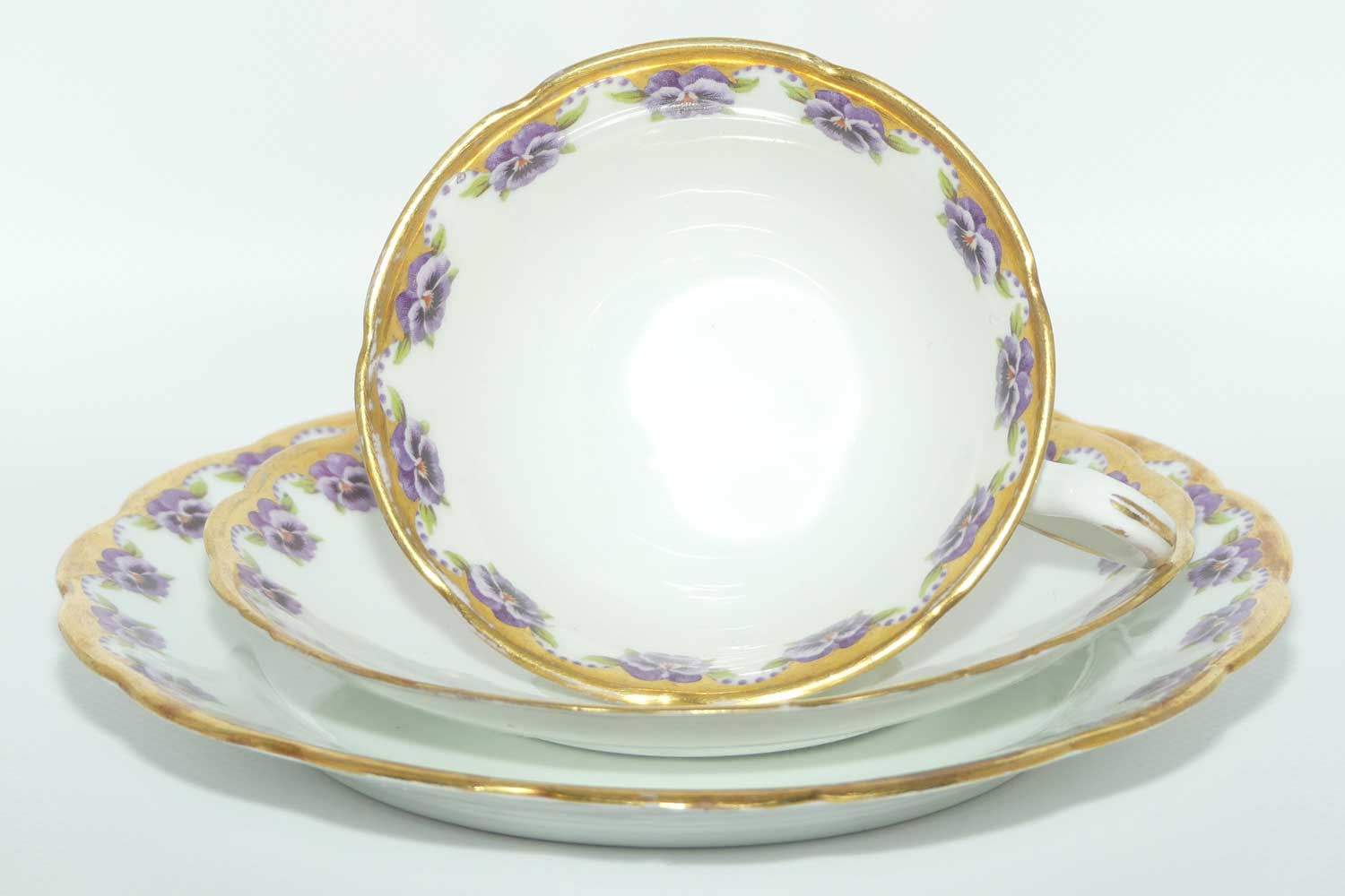 Jackson and Gosling Grosvenor China Pansy pattern trio