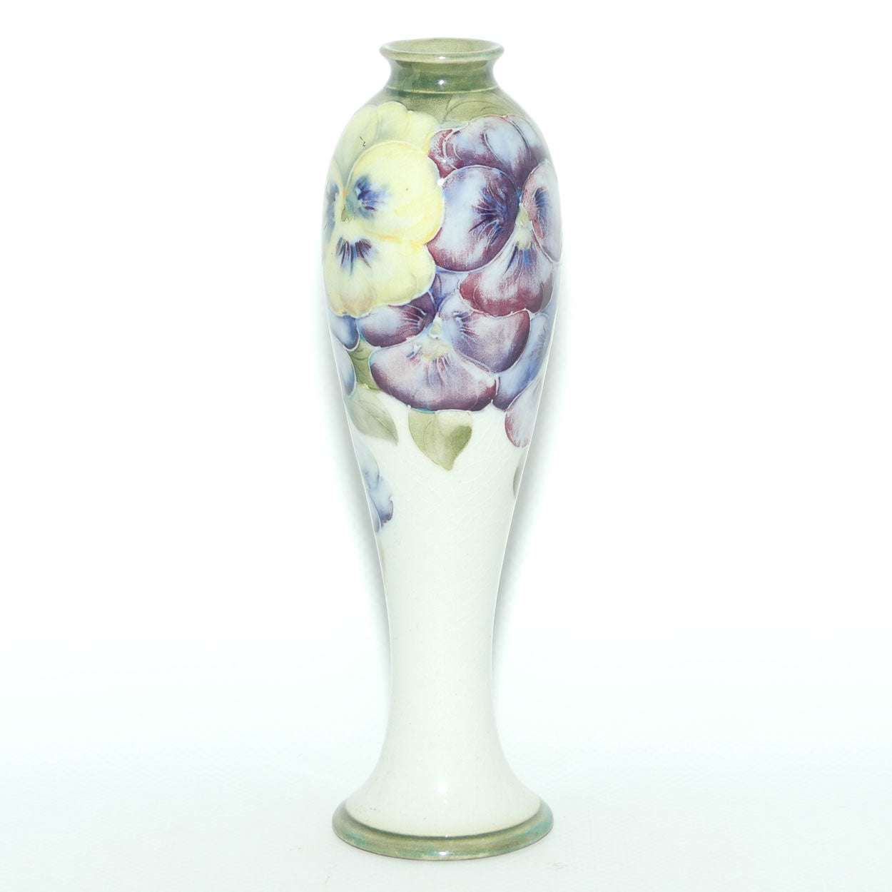 James MacIntyre & Co William Moorcroft Pansy on White Ground vase | Made for Ward & Son Doncaster