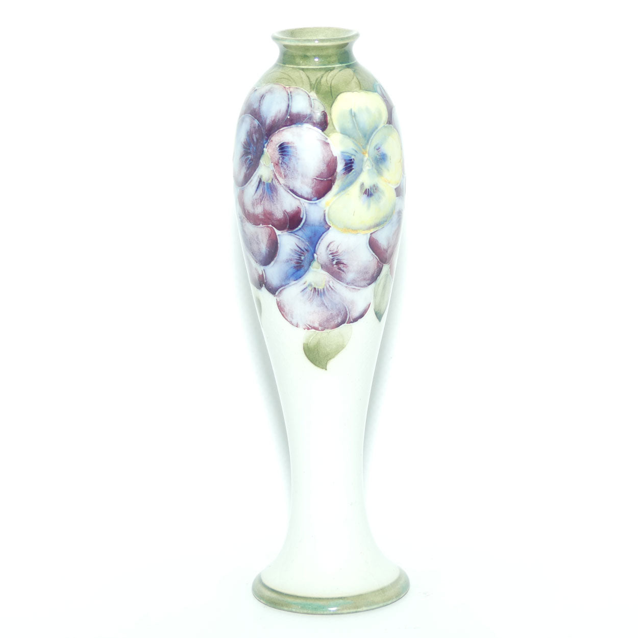 James MacIntyre & Co William Moorcroft Pansy on White Ground vase | Made for Ward & Son Doncaster