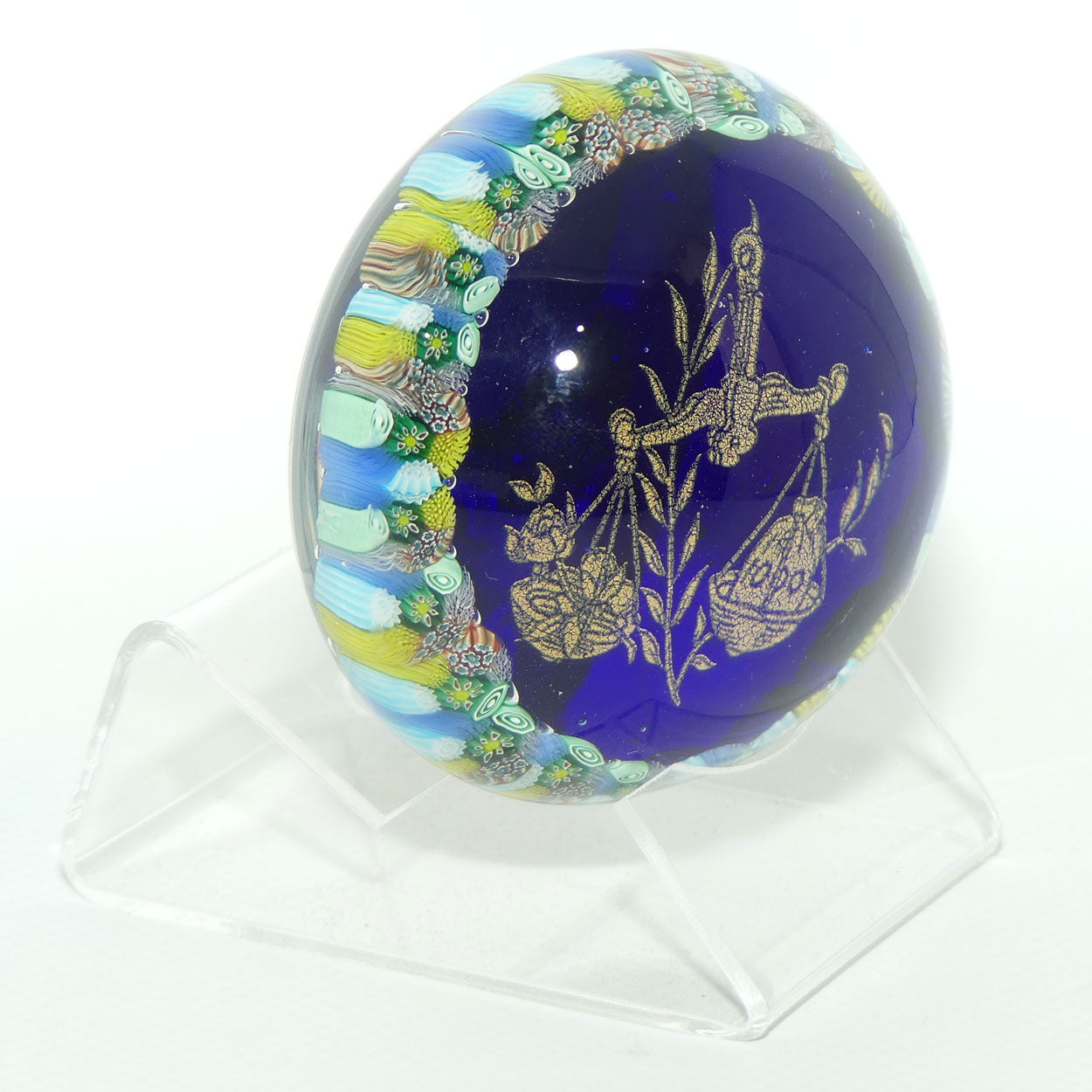 Vintage Murano Glass paperweight | Millefiori and Gilt Foil | 3 Fiori Murano