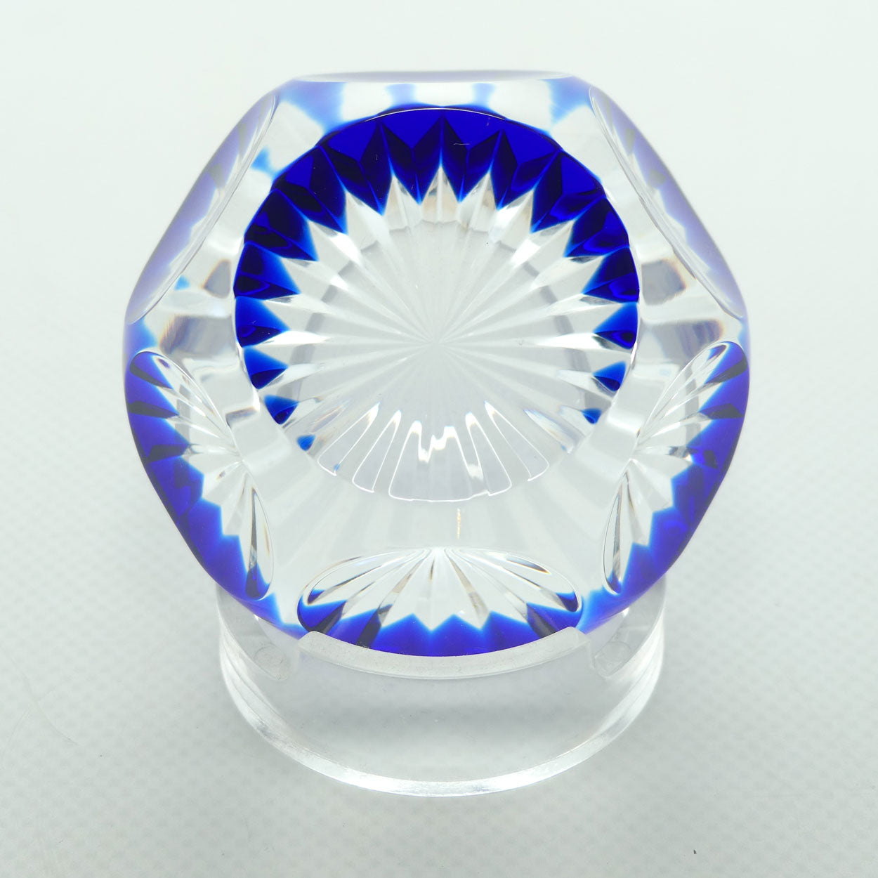 Baccarat France Facetted Blue and Clear Crystal paperweight