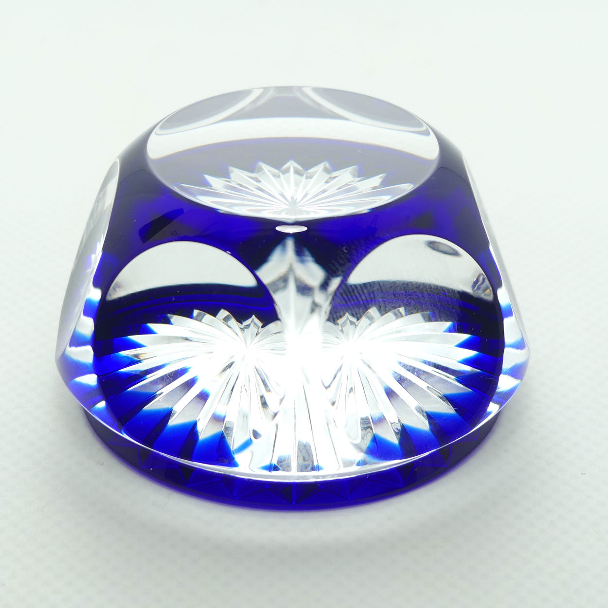 Baccarat France Facetted Blue and Clear Crystal paperweight
