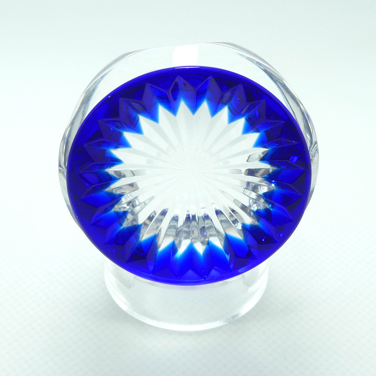 Baccarat France Facetted Blue and Clear Crystal paperweight