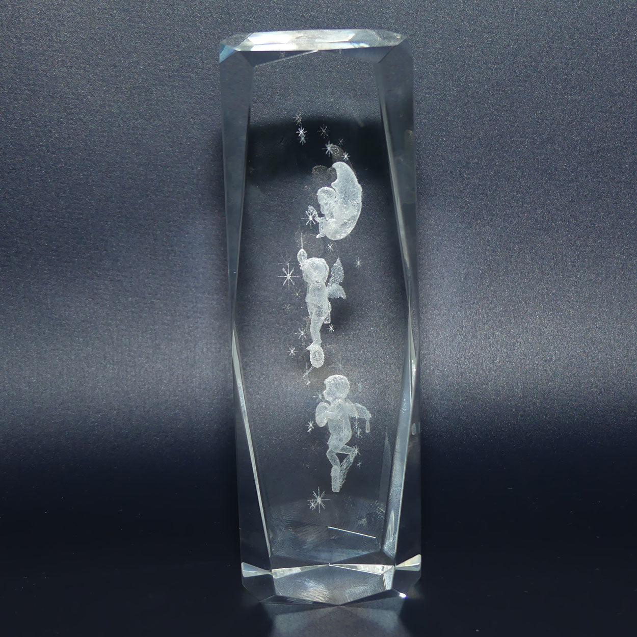 Lazer Cut Glass Paperweight featuring 3 cupids