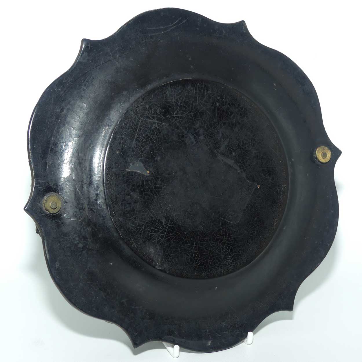 Antique Victorian era Papier Mache basket with swing handle