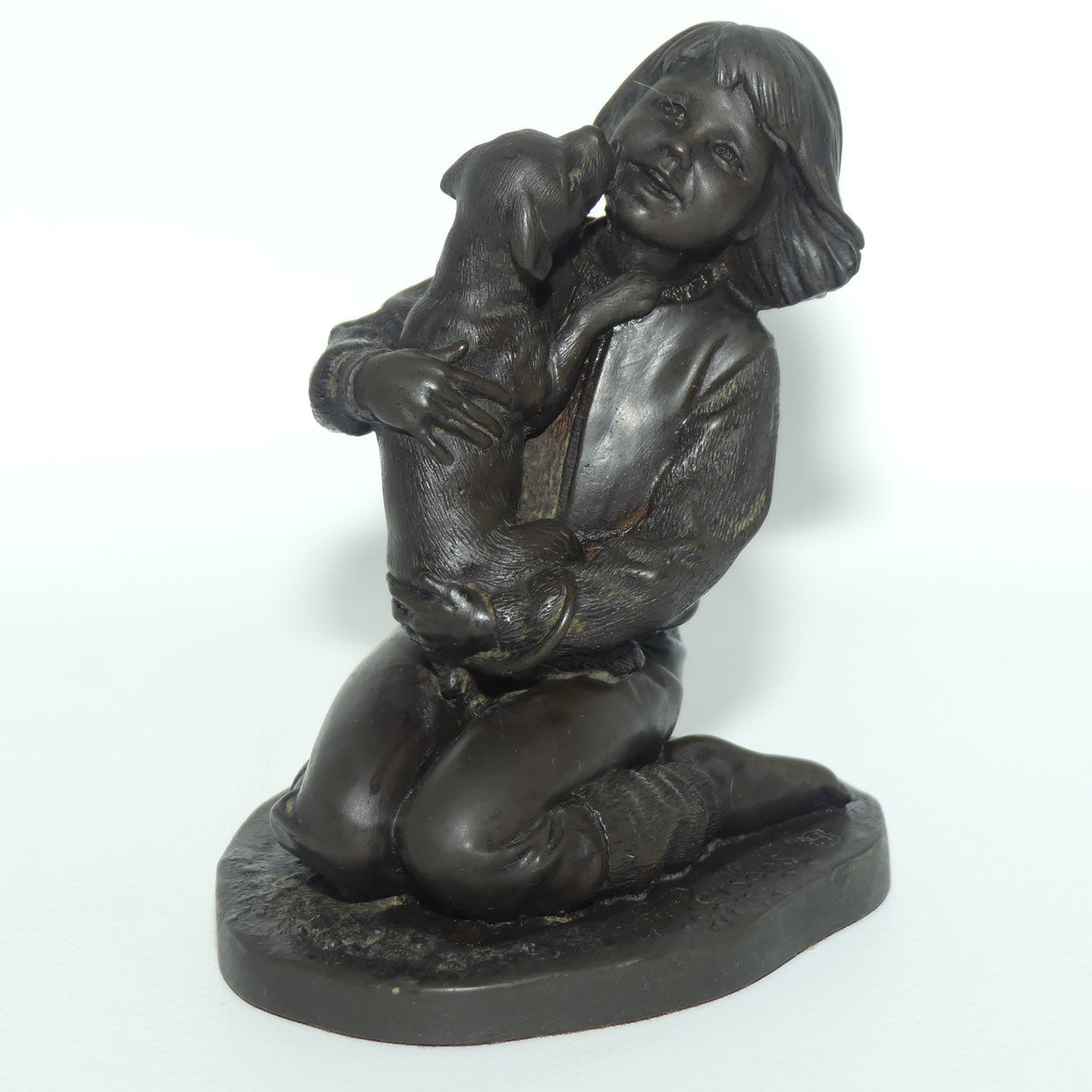 Heredities Cold Cast Bronze figure of a Girl with Puppy | Pauline Parsons
