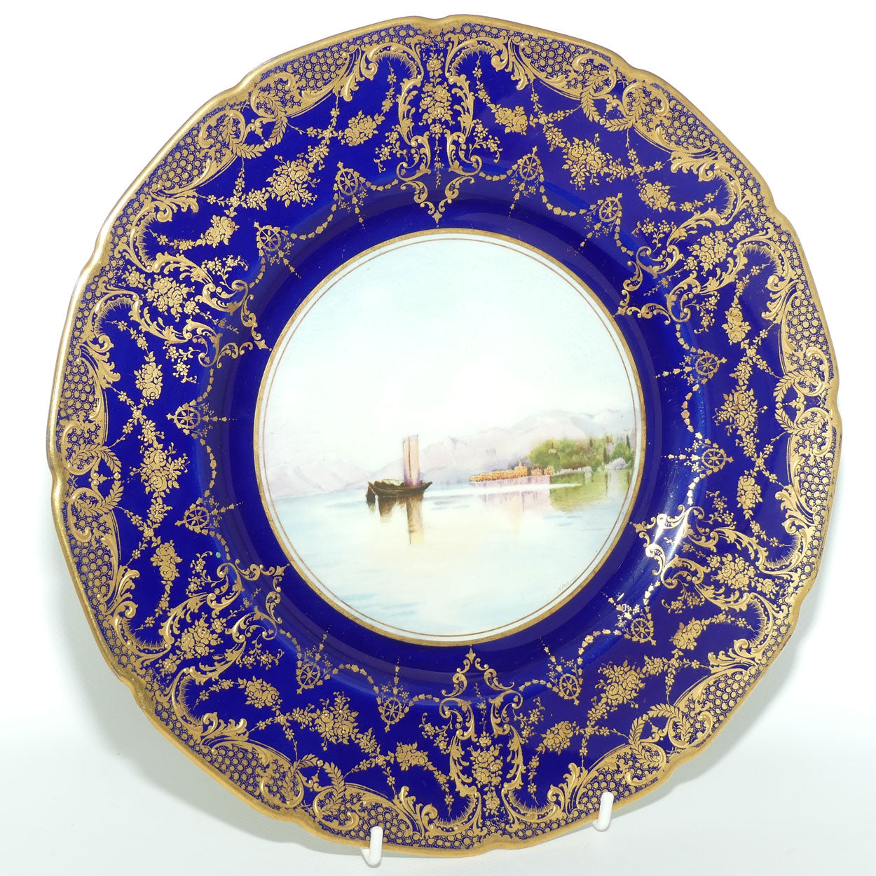 Royal Doulton hand painted Blue border & gilt plate Bellagio (N Parton)