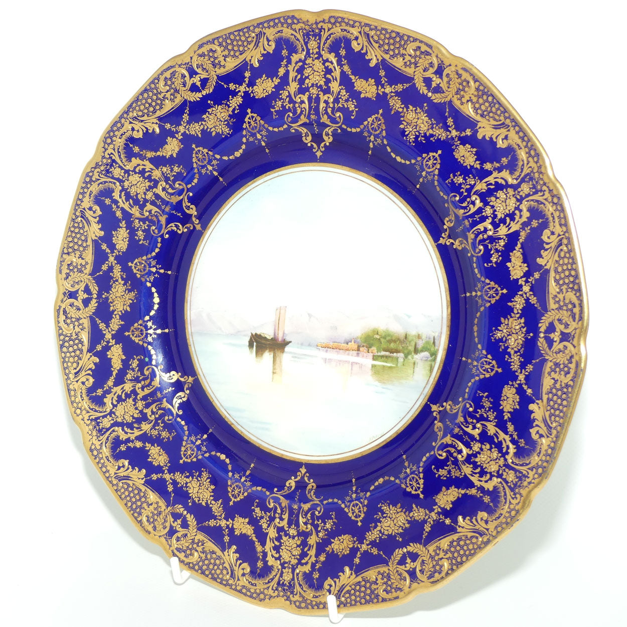 Royal Doulton hand painted Blue border & gilt plate Bellagio (N Parton)
