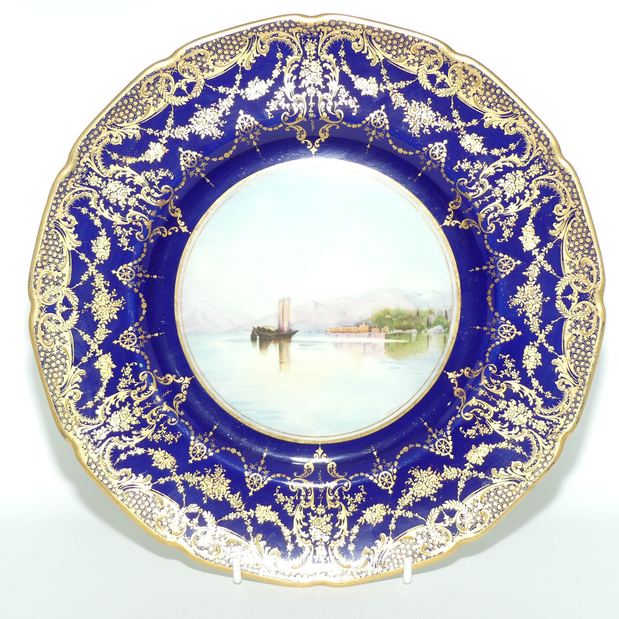 Royal Doulton hand painted Blue border & gilt plate Bellagio (N Parton)