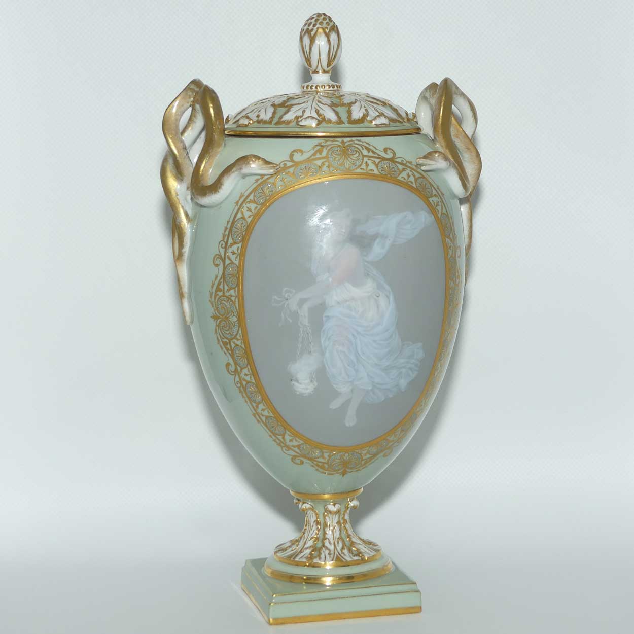 Meissen Pate sur Pate decoration Grecian maiden urn with serpentine handles