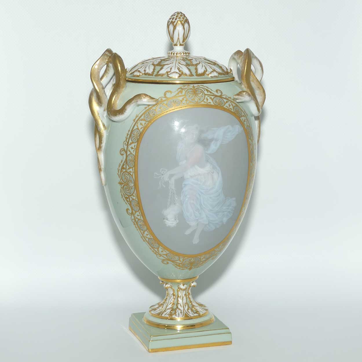 Meissen Pate sur Pate decoration Grecian maiden urn with serpentine handles