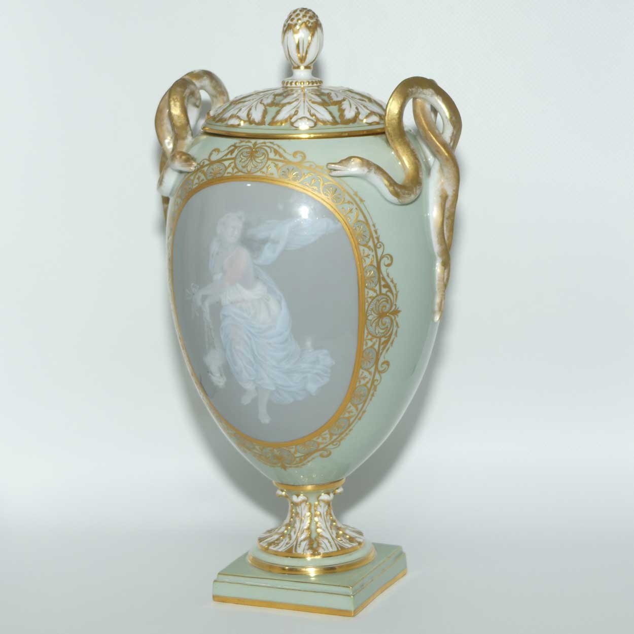 Meissen Pate sur Pate decoration Grecian maiden urn with serpentine handles