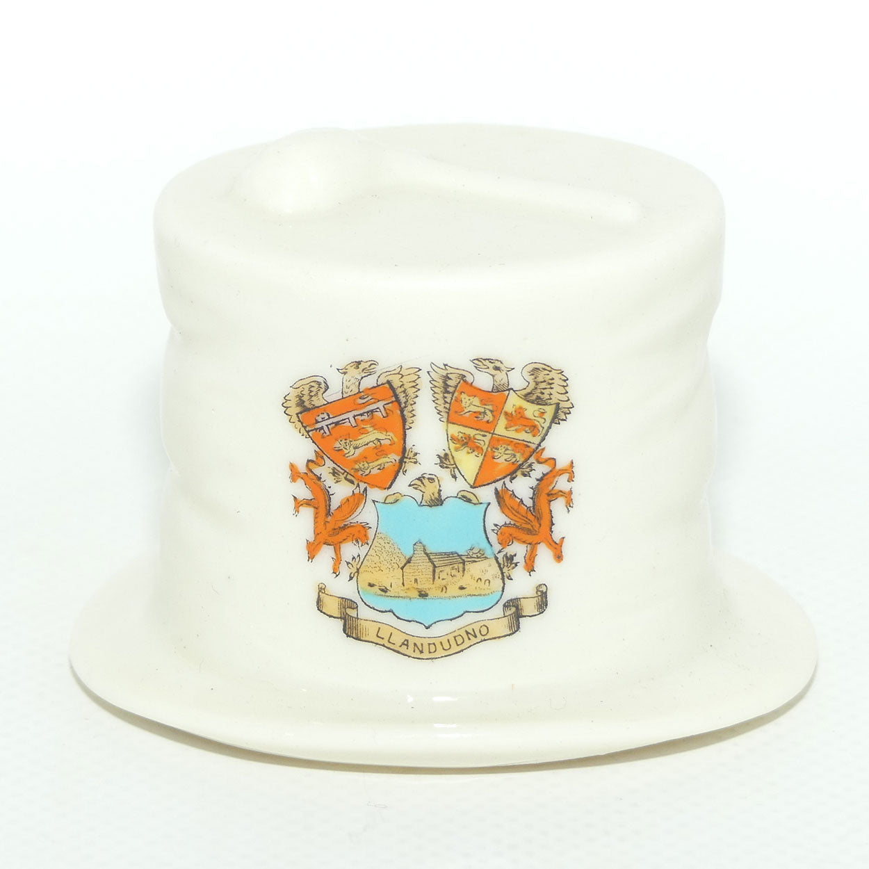 Shelley China souvenir miniature Pats Hat and Dudeen | Crested Llandudno Wales | c.1900