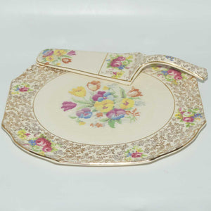 H & K Tunstall Petite Point Tapestry and Floral cake serving tray and server