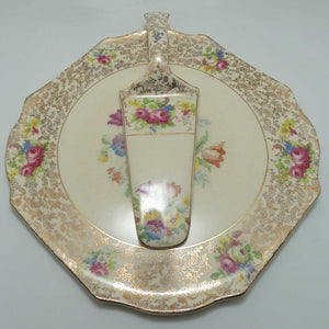 H & K Tunstall Petite Point Tapestry and Floral cake serving tray and server