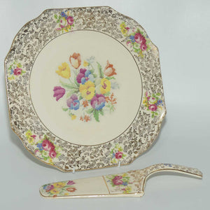 H & K Tunstall Petite Point Tapestry and Floral cake serving tray and server