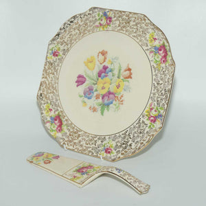 H & K Tunstall Petite Point Tapestry and Floral cake serving tray and server