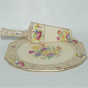 H & K Tunstall Petite Point Tapestry and Floral cake serving tray and server