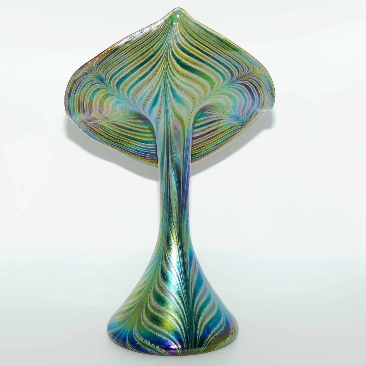 Art Nouveau Favrene glass Jack in the Pulpit vase with Peacock Tones