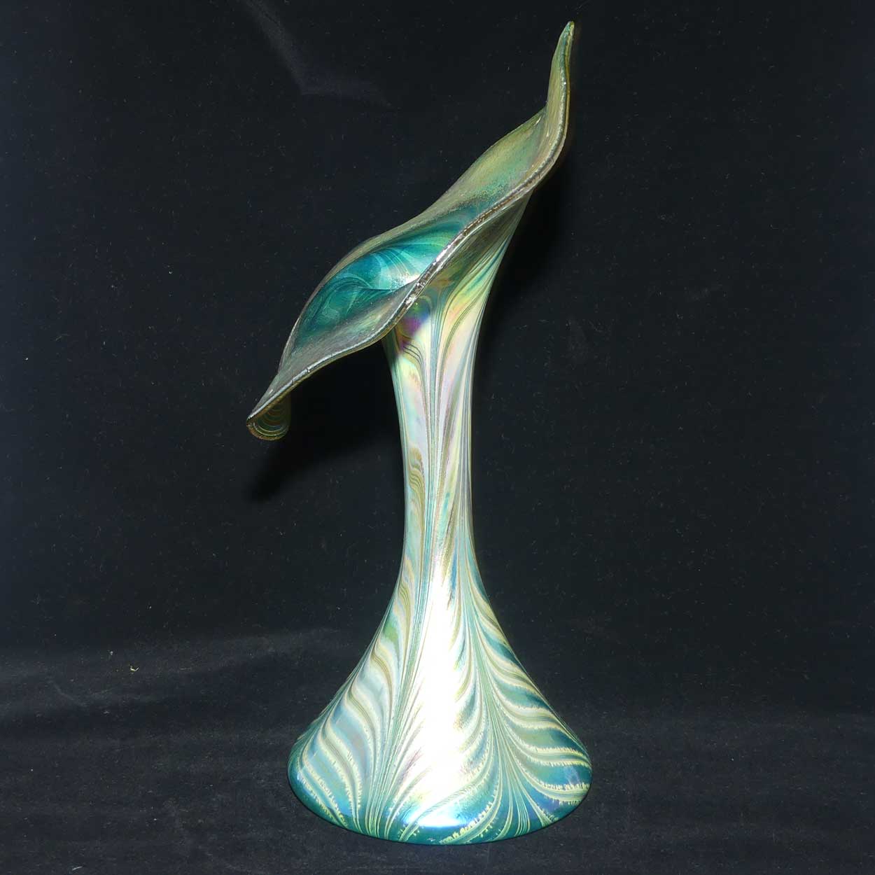 Art Nouveau Favrene glass Jack in the Pulpit vase with Peacock Tones