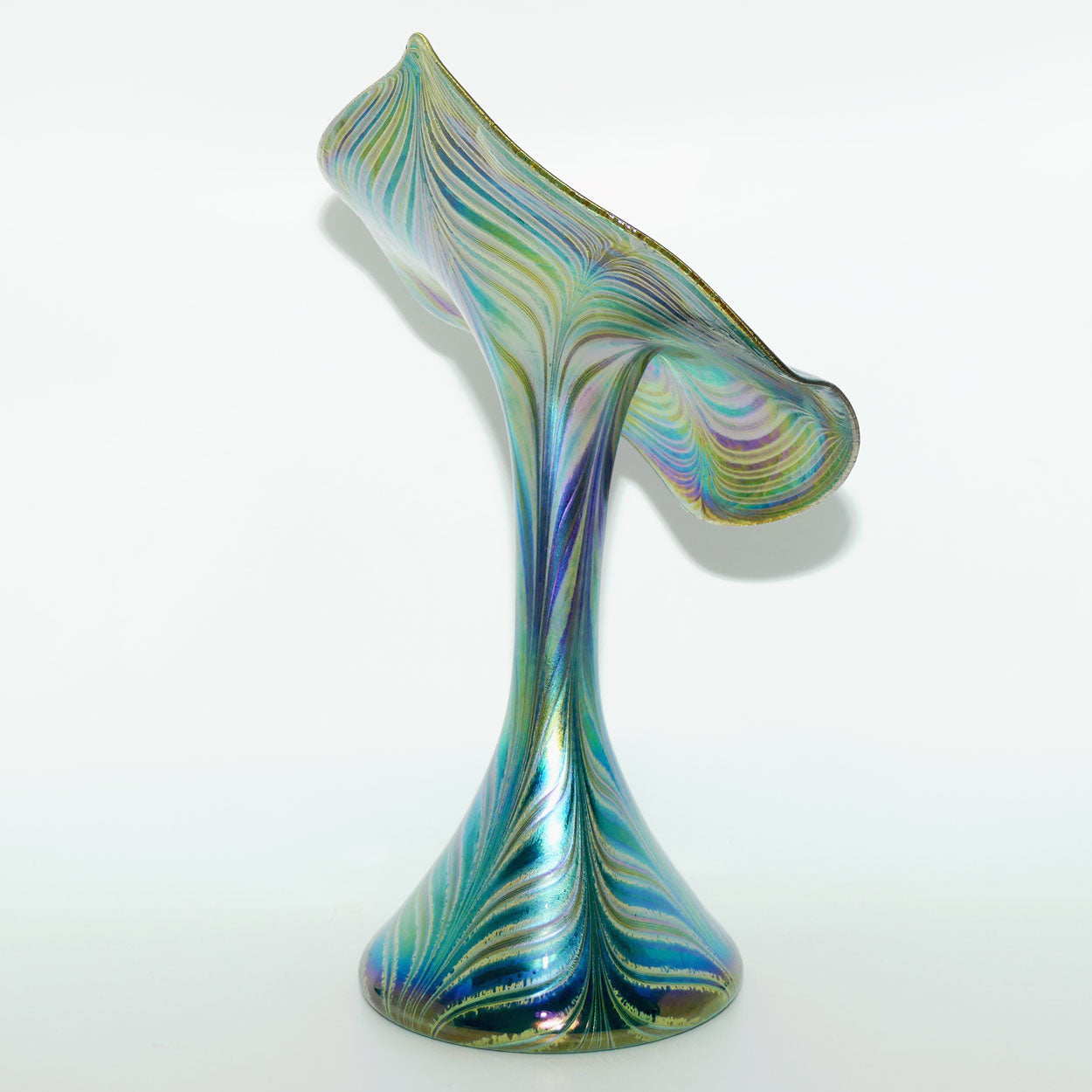 Art Nouveau Favrene glass Jack in the Pulpit vase with Peacock Tones