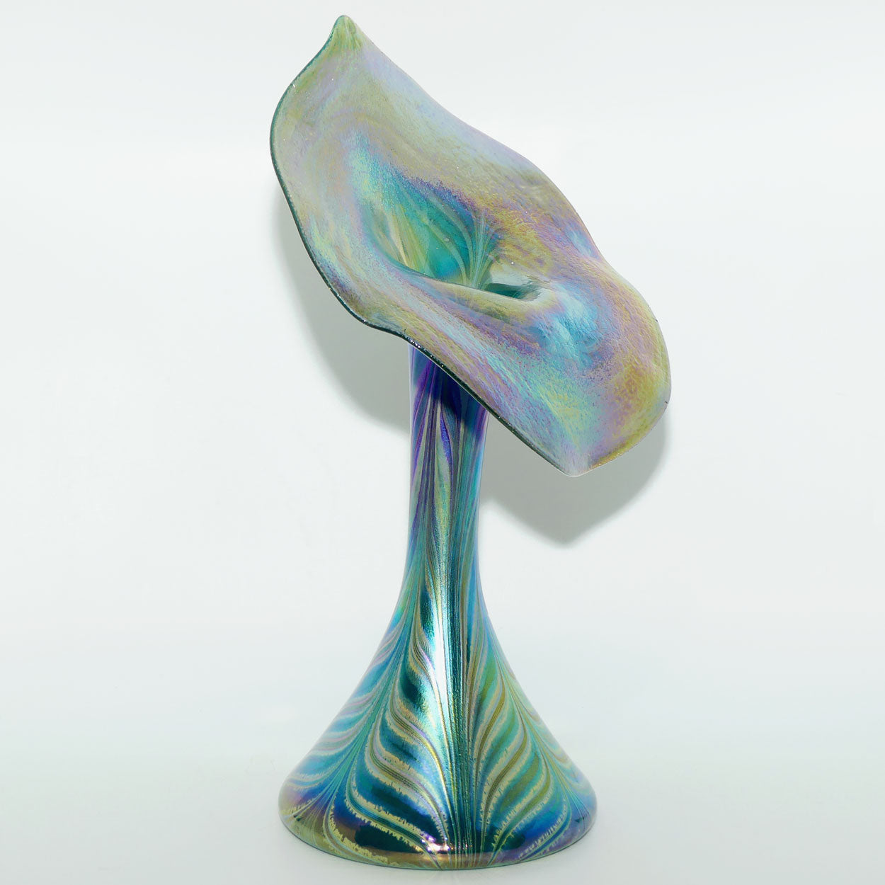 Art Nouveau Favrene glass Jack in the Pulpit vase with Peacock Tones