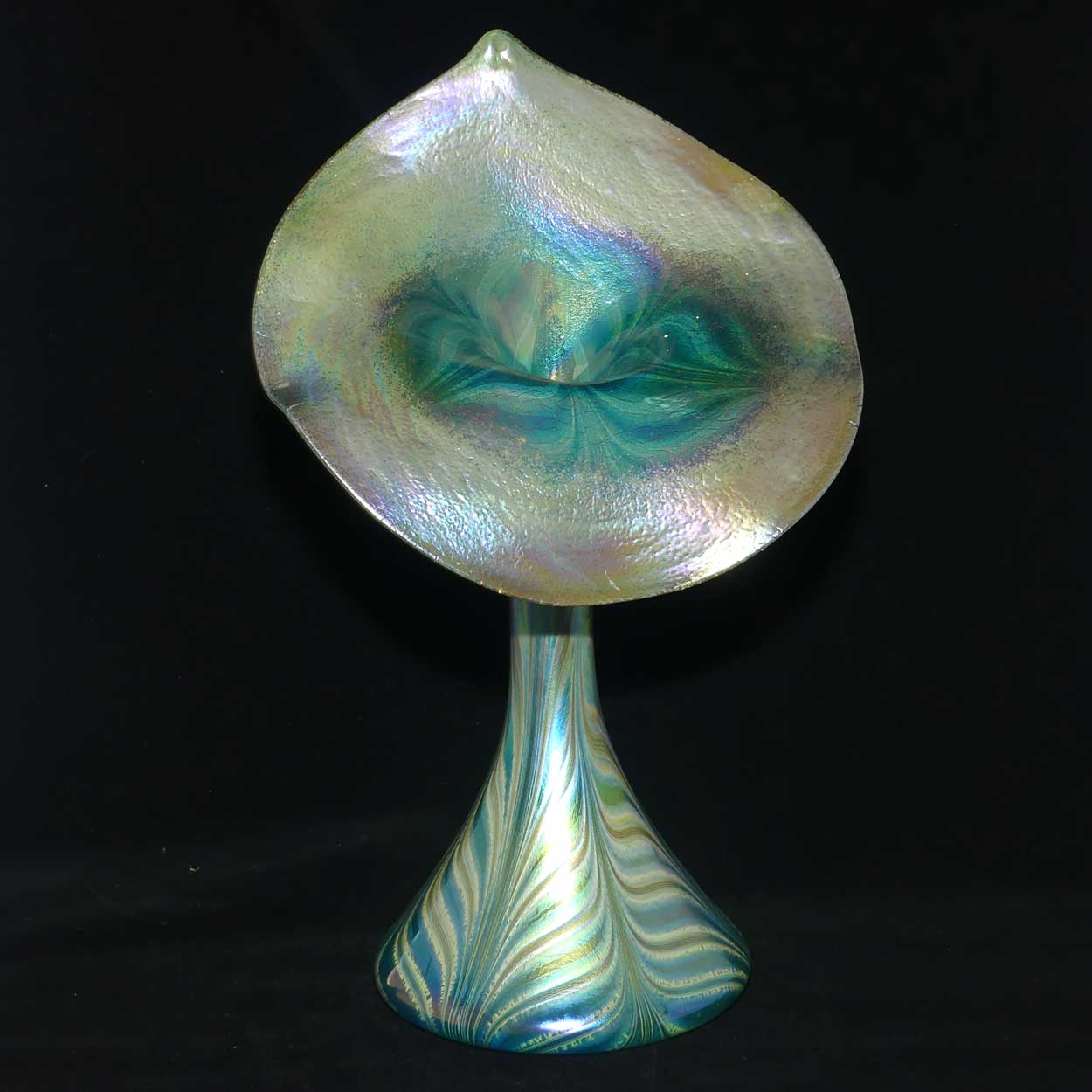 Art Nouveau Favrene glass Jack in the Pulpit vase with Peacock Tones