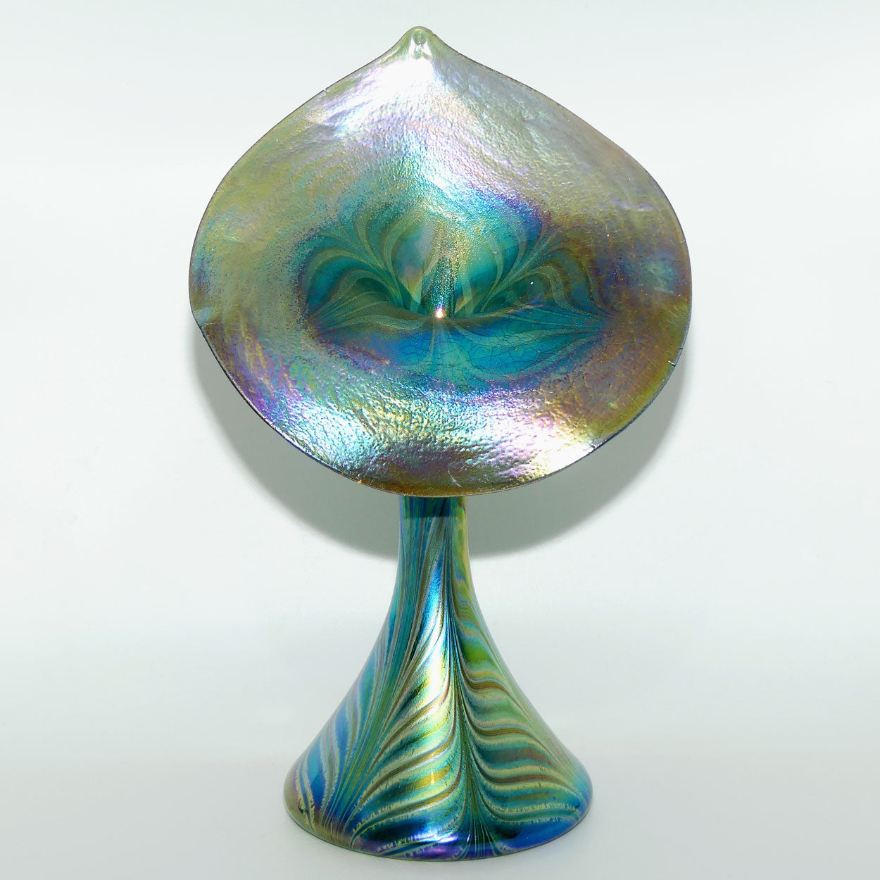 Art Nouveau Favrene glass Jack in the Pulpit vase with Peacock Tones