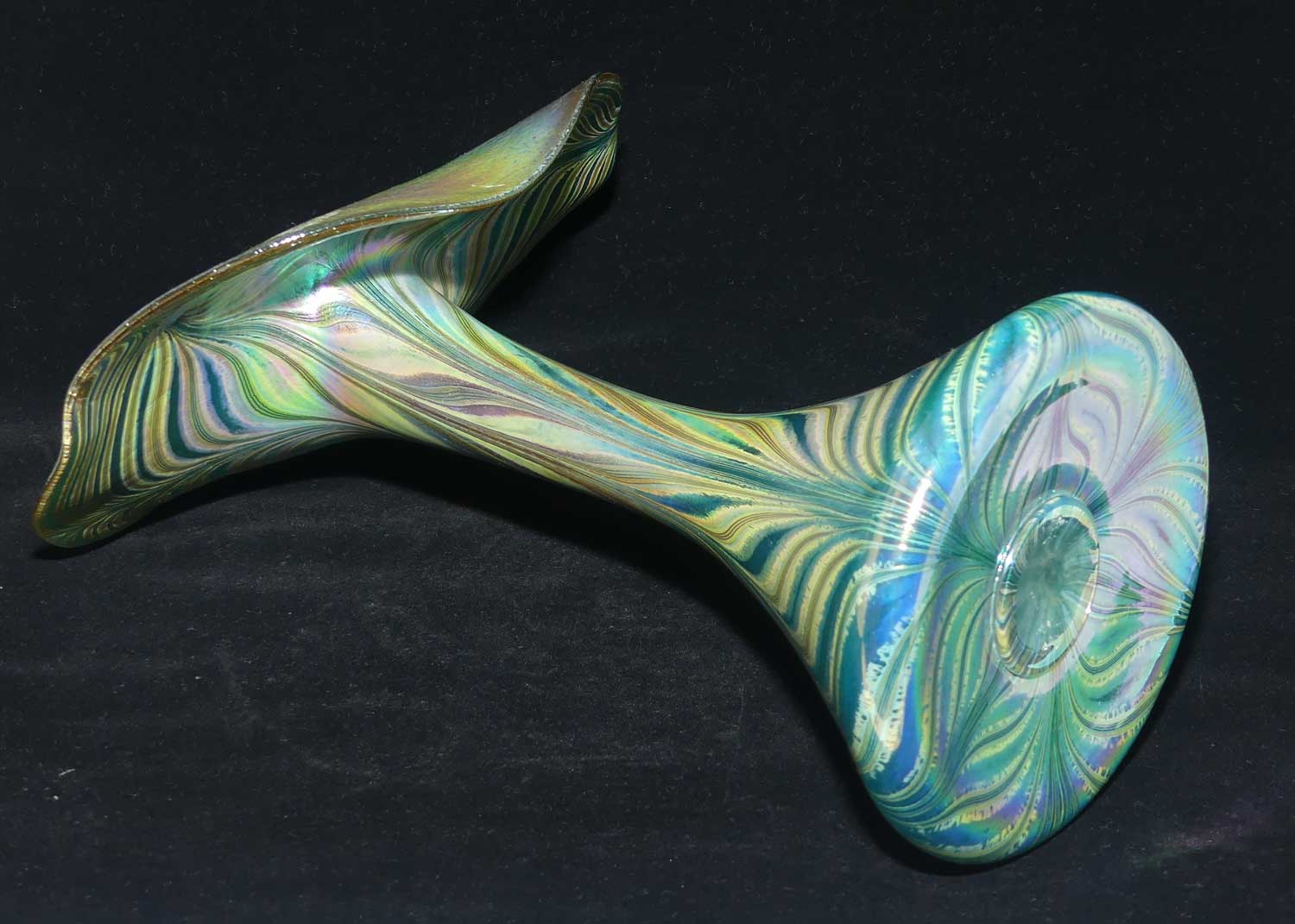 Art Nouveau Favrene glass Jack in the Pulpit vase with Peacock Tones