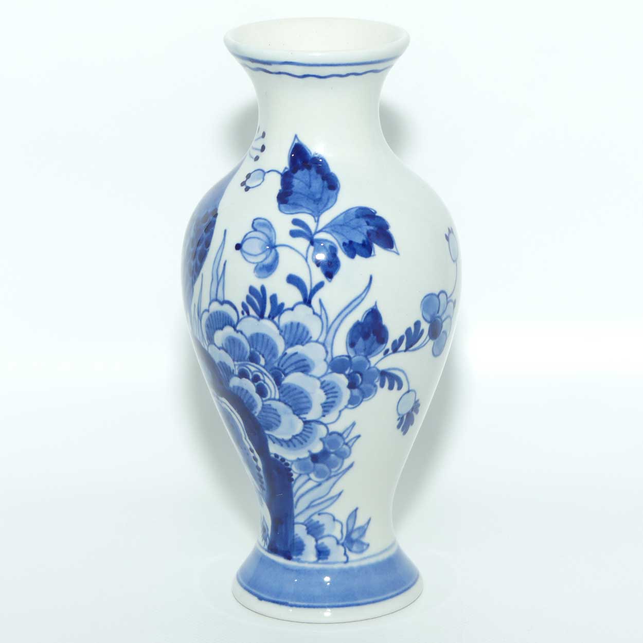 Delft Blue classical waisted shape Peacock vase