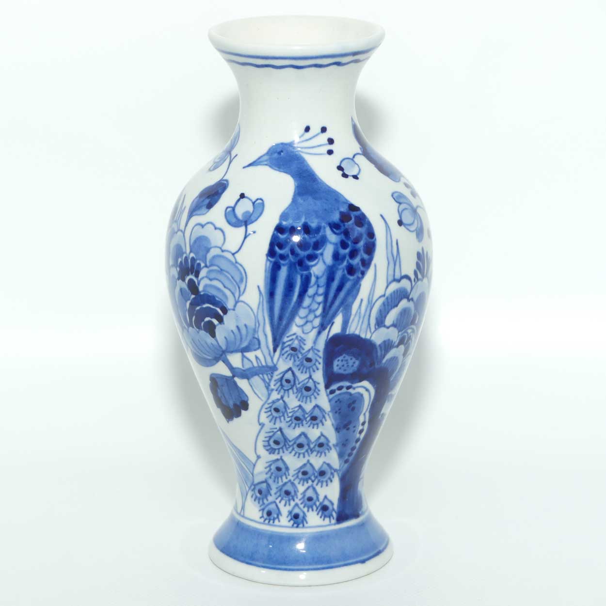 Delft Blue classical waisted shape Peacock vase