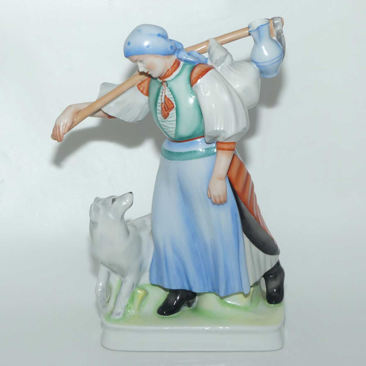 Zsolnay Hungary figure | Peasant Woman and Dog | large
