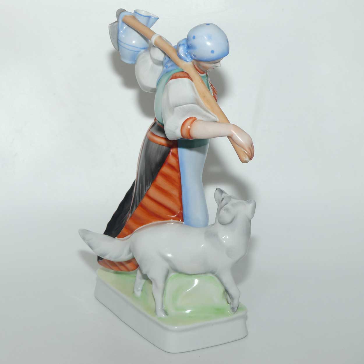 Zsolnay Hungary figure | Peasant Woman and Dog | large