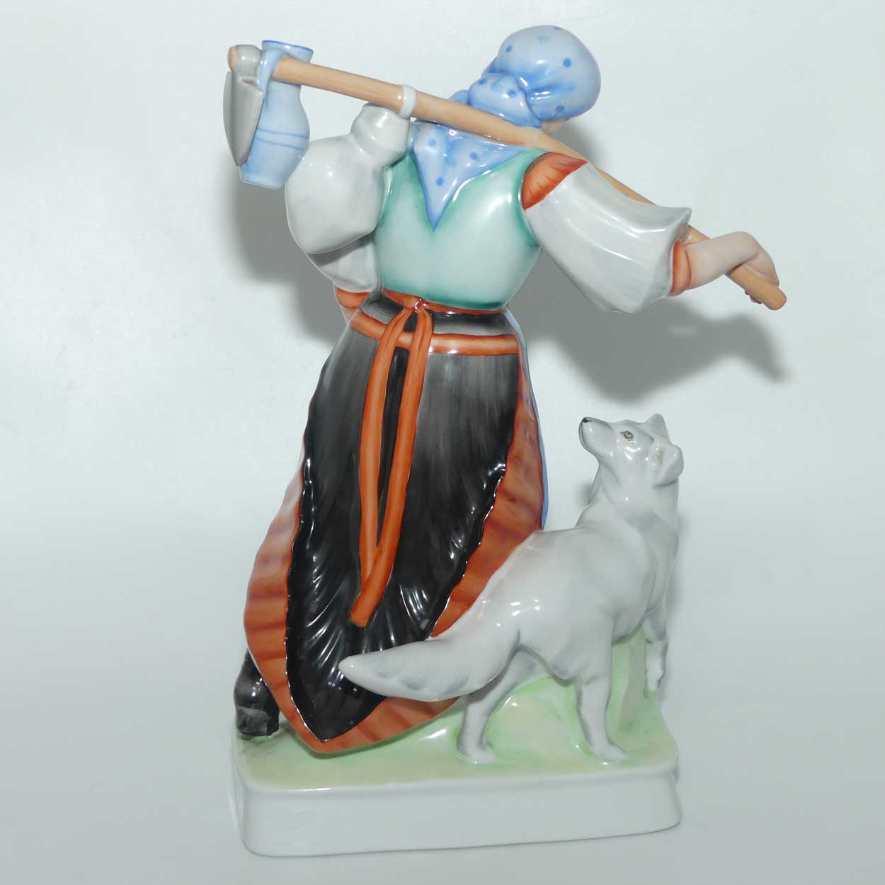 Zsolnay Hungary figure | Peasant Woman and Dog | large