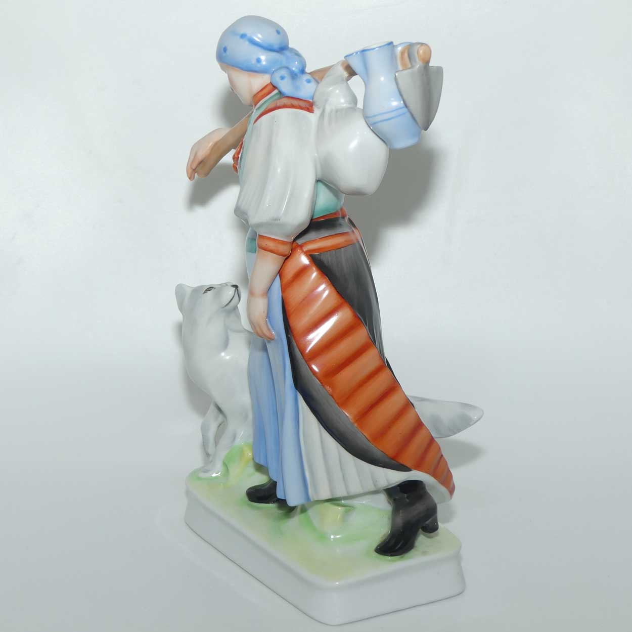 Zsolnay Hungary figure | Peasant Woman and Dog | large