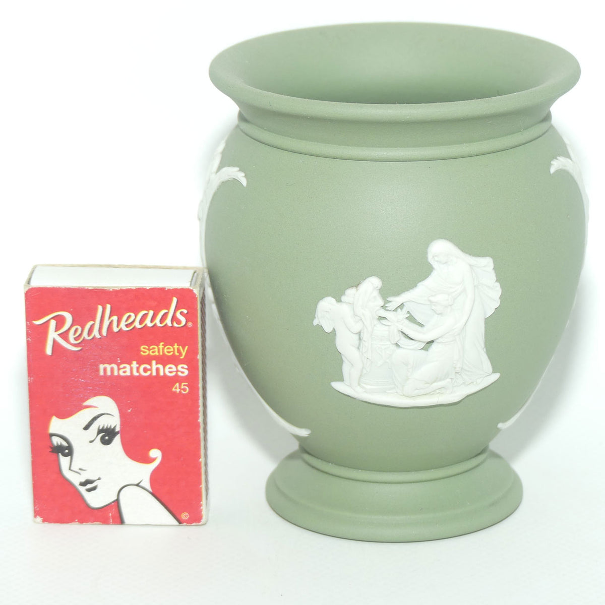 Wedgwood Jasper | White on Sage Green | Grecian Maidens and Pegasus vase