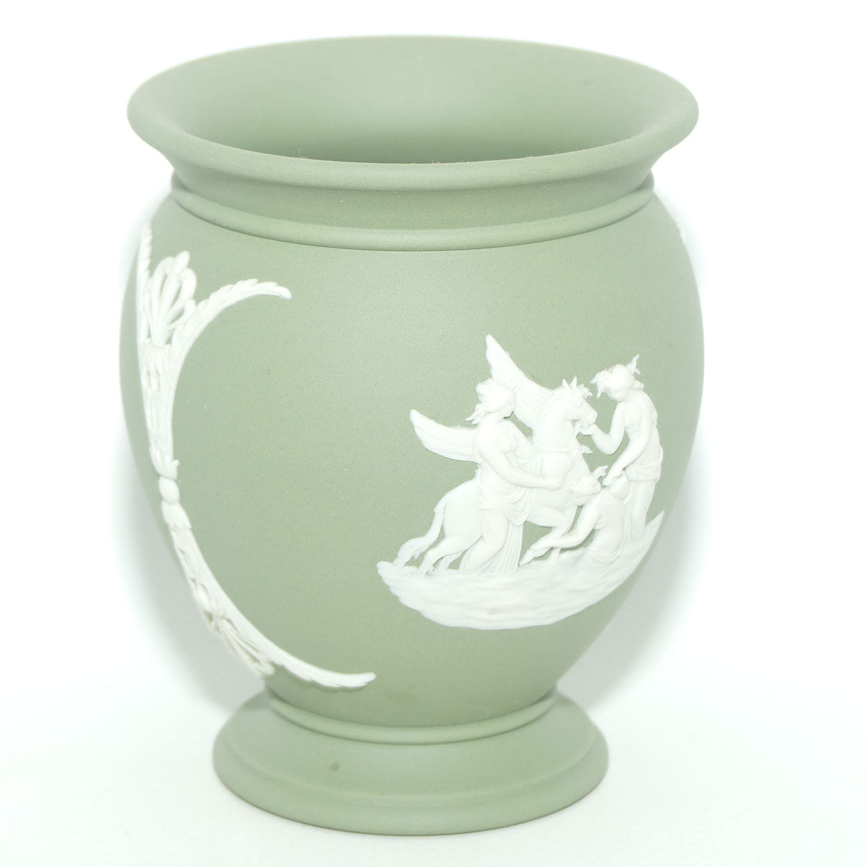 Wedgwood Jasper | White on Sage Green | Grecian Maidens and Pegasus vase