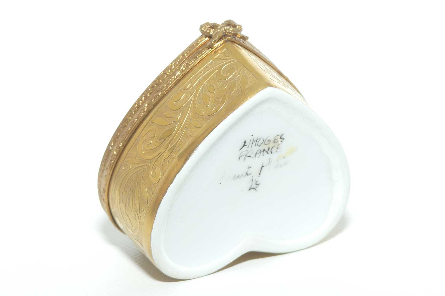 Limoges France Peint Main Heavily Gilt with Floral decor Heart shaped trinket box