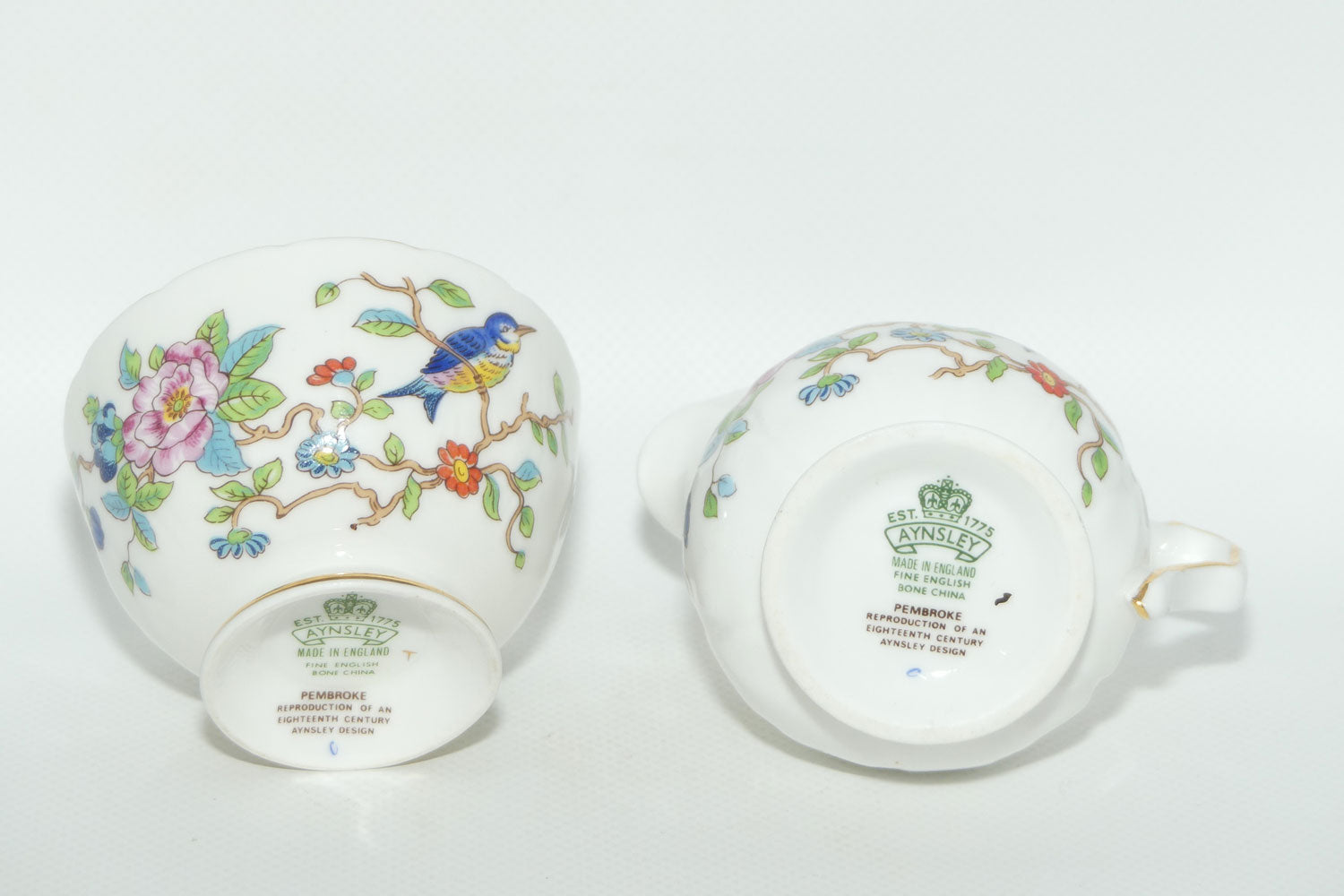 Aynsley Pembroke pattern milk jug and sugar bowl | small size